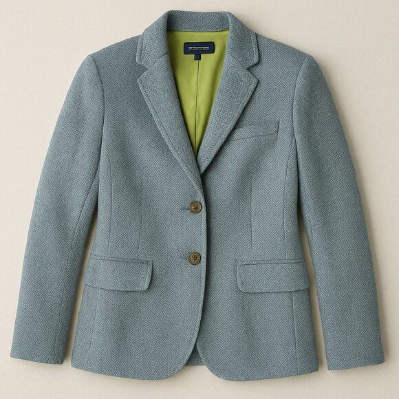 Land’s End Wool Mohair Blend Blue Herringbone Tweed Blazer Jacket Size 18 Lined - Picture 13 of 13